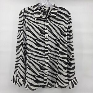 Banana Republic Dillon Blouse Top Medium Black White Zebra Animal Print Mob Wife